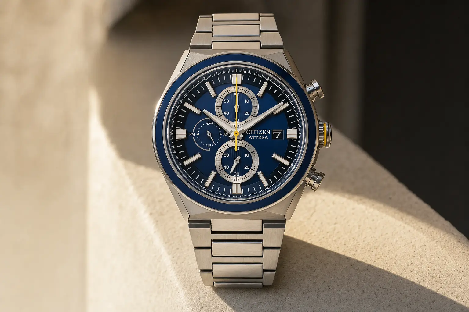 Sete das oito são Eco-Drive. O teto de vinte mil também é de quartzo.