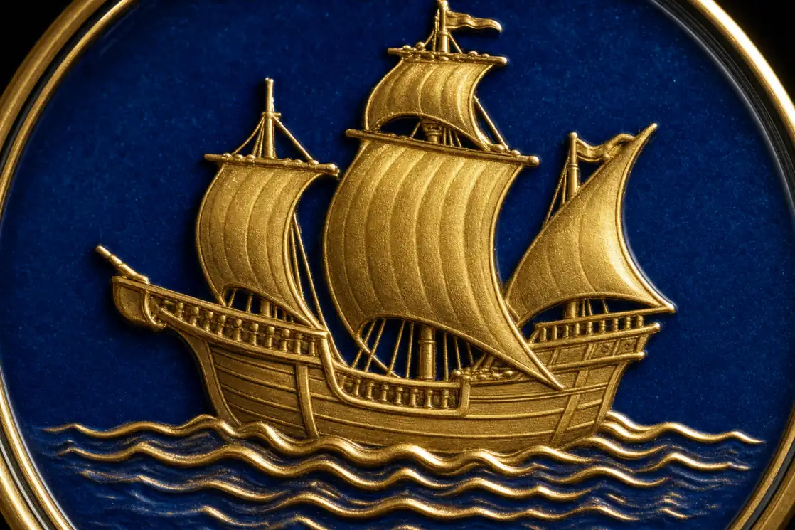O emblema da coleção fica no fundo, virado para a pele.